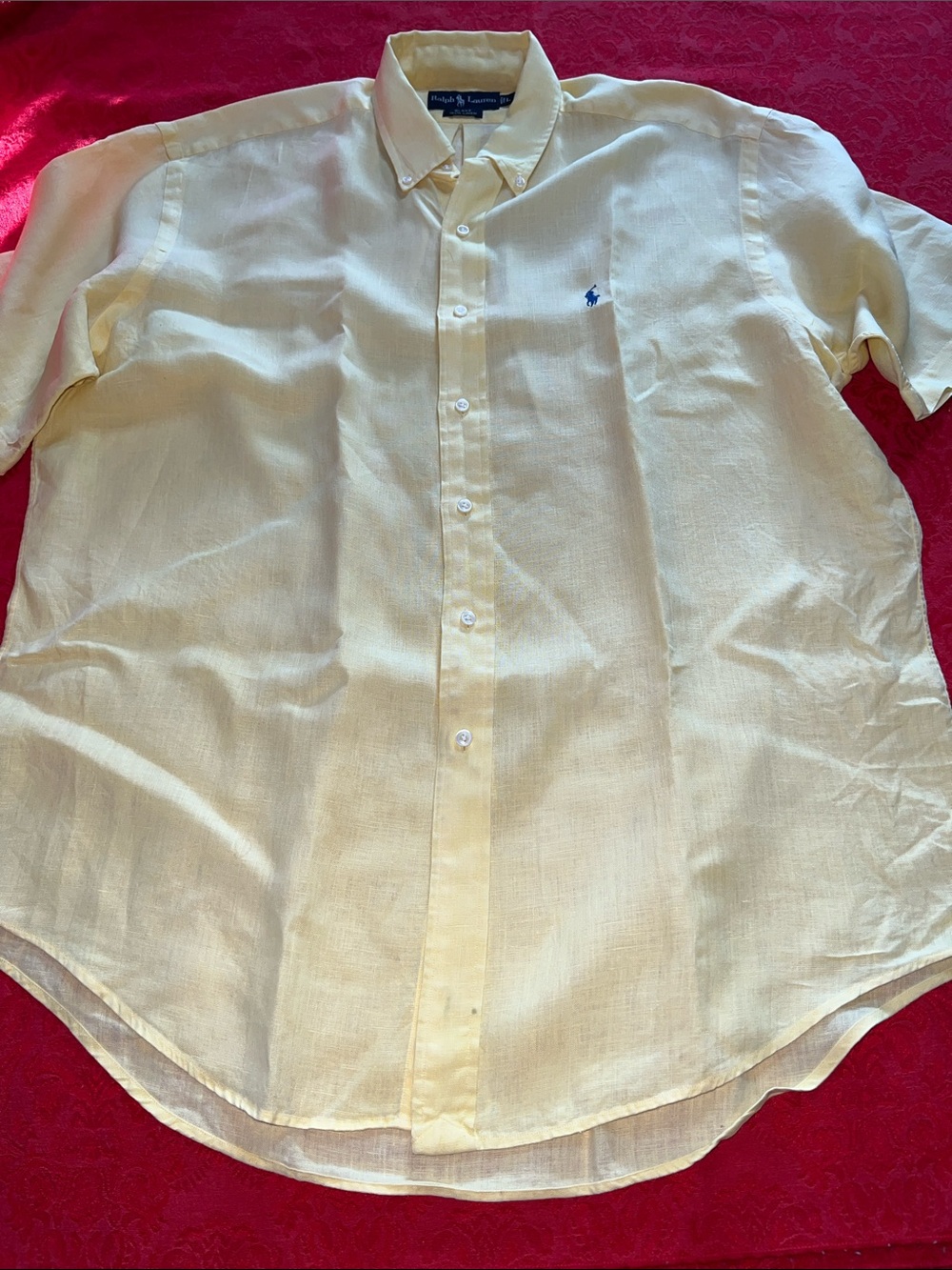 Polo Ralph Lauren Blake Men’s XL Pale Yellow Linen Short Sleeve Button-Down Shir